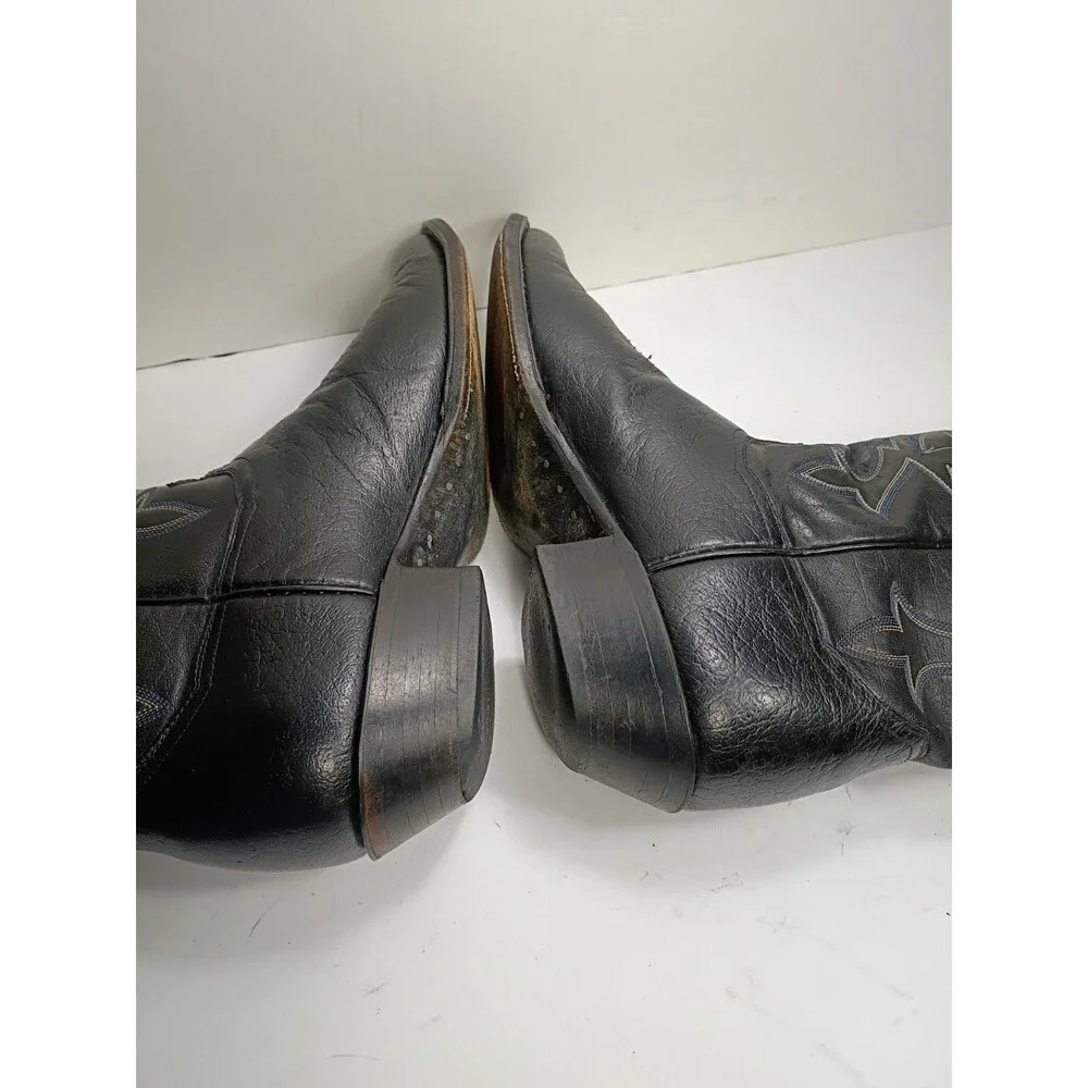 Vtg Sanders Leather Bootmakers Men 10.5 D Cowboy Boots Black Western El Paso